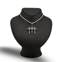 925 Silver 0.55 CTW Natural Diamond Religious 3 Cross Pendant 7.7g Mens Charm