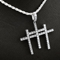 925 Silver 0.55 CTW Natural Diamond Religious 3 Cross Pendant 7.7g Mens Charm