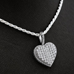 Sterling Silver 0.35 CTW Natural Diamond Heart Shaped Pendant 7.3g Womens Charm