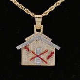 10k Yellow Gold 0.9CT Natural Round/Baguette Diamond Trap House Pendant Charm