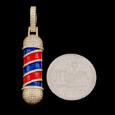 Pure 10k Yellow Gold 0.76CT Natural Diamond Barber Poll Pendant 4.5g Mens Charm