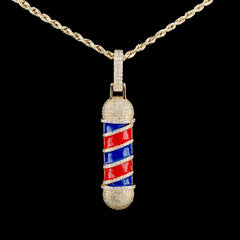 Pure 10k Yellow Gold 0.76CT Natural Diamond Barber Poll Pendant 4.5g Mens Charm