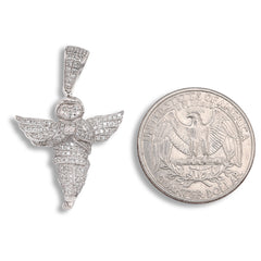 Sterling Silver 0.45 CTW Natural Diamond Angel Pendant 3.3g Unisex Adults Charm
