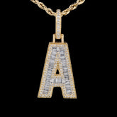 10k Yellow Gold 0.9CT Round/Baguette Diamond Initial A Letter Pendant 3.4g Charm