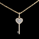 10k Yellow Gold 0.6CT Round/Baguette Diamond Heart Key Pendant 2.8g HipHop Charm