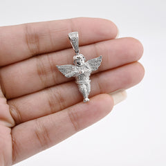 Sterling Silver 0.45 CTW Natural Diamond Angel Pendant 3.3g Unisex Adults Charm