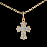 10k Yellow Gold 0.61CT Round/Baguette Diamond Cross Pendant 2.2g Religious Charm