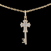 10k Yellow Gold 0.65CT Round/Baguette Diamond Cross & Key Pendant 2.8g Men Charm