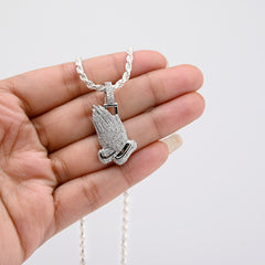 10k White Gold 1 CTW Natural Diamond Religious Praying Hand Pendant 5.3g Charm