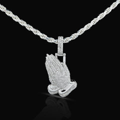 10k White Gold 1 CTW Natural Diamond Religious Praying Hand Pendant 5.3g Charm