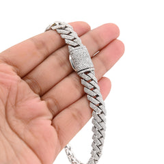 10MM 925 Sterling Silver 39.8gm 6.31CTW Natural Diamond Snake Cuban 8In Bracelet