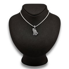 10k White Gold 1 CTW Natural Diamond Religious Praying Hand Pendant 5.3g Charm