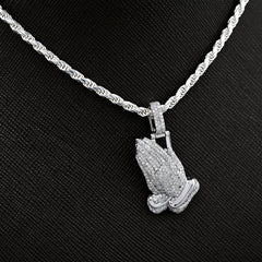 10k White Gold 1 CTW Natural Diamond Religious Praying Hand Pendant 5.3g Charm