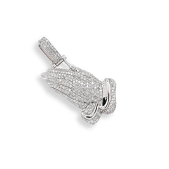 10k White Gold 1 CTW Natural Diamond Religious Praying Hand Pendant 5.3g Charm