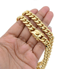 10MM Stainless Steel Gold Plated 20 Inch Cuban Link Chain 104.4gms Mens Necklace