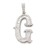 925 Silver 1.75CTW Natural Diamond Round/Baguette Initial "G" Pendant 8.5g Charm