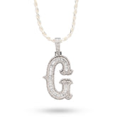 925 Silver 1.75CTW Natural Diamond Round/Baguette Initial "G" Pendant 8.5g Charm