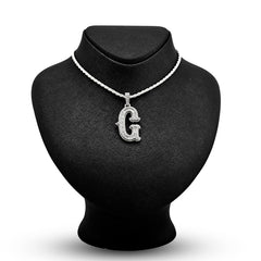 925 Silver 1.75CTW Natural Diamond Round/Baguette Initial "G" Pendant 8.5g Charm