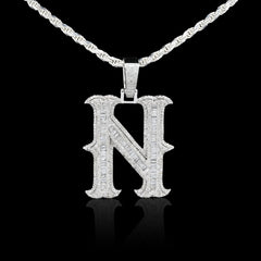 925 Silver 2 CTW Natural Diamond Round/Baguette Initial "N" Pendant 11.9g Charm