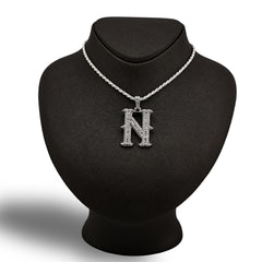 925 Silver 2 CTW Natural Diamond Round/Baguette Initial "N" Pendant 11.9g Charm