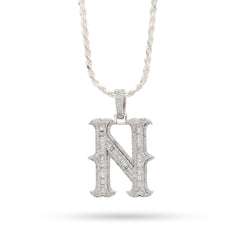 925 Silver 2 CTW Natural Diamond Round/Baguette Initial "N" Pendant 11.9g Charm