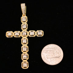 10k Yellow Gold 3.5CTW Natural Baguette Diamond 7.7g Cross Pendant Charm