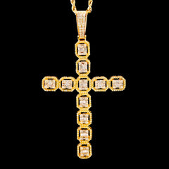 10k Yellow Gold 3.5CTW Natural Round & Baguette Diamond Cross Pendant 7.7g Charm