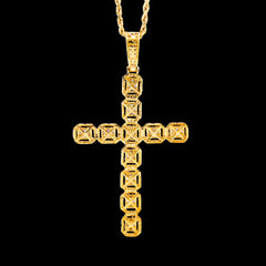 10k Yellow Gold 3.5CTW Natural Baguette Diamond 7.7g Cross Pendant Charm