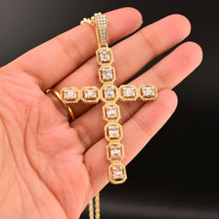 10k Yellow Gold 3.5CTW Natural Baguette Diamond 7.7g Cross Pendant Charm