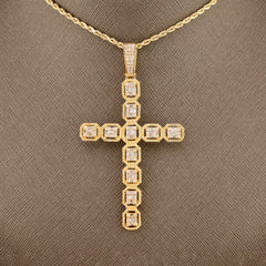 10k Yellow Gold 3.5CTW Natural Baguette Diamond 7.7g Cross Pendant Charm