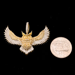 50MM 10k Yellow Gold 2.5CTW Natural Round Diamond 12.3g Owl Pendant Charm