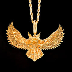 50MM 10k Yellow Gold 2.5CTW Natural Round Diamond 12.3g Owl Pendant Charm