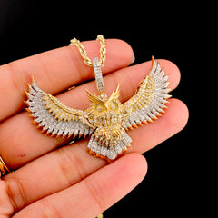 50MM 10k Yellow Gold 2.5CTW Natural Round Diamond 12.3g Owl Pendant Charm