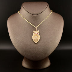 24MM 10k Yellow Gold 4.5CTW Natural Round/Baguette Diamond 13.2g Owl Pendant