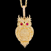 24MM 10k Yellow Gold 4.5CTW Natural Round/Baguette Diamond 13.2g Owl Pendant