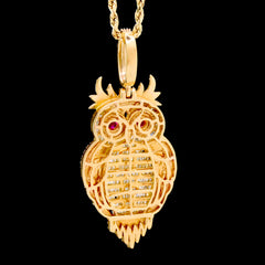 24MM 10k Yellow Gold 4.5CTW Natural Round/Baguette Diamond 13.2g Owl Pendant