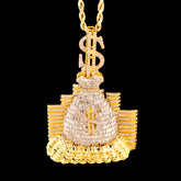 35MM 10k Yellow Gold 4.5CTW Natural Round/Baguette Diamond 20g Money Bag Charm