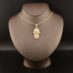 22MM 10k Yellow Gold 3.5CTW Natural Baguette Diamond 7.9g Hamsa Hand Pendant
