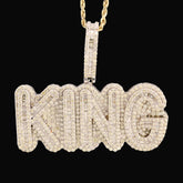 10k White Gold 10CTW Natural Round & Baguette Diamond "KING" Pendant 31.3g Charm