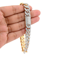 12MM 10k Yellow Gold 40.3gm 6.8CTW Natural Round/Baguette Diamond Cuban Bracelet