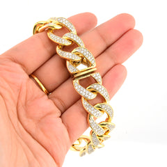 17MM 10k Yellow Gold 8.5 Inch 10CTW Natural Diamond Mens Cuban Bracelet 91.2gms