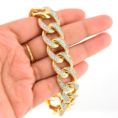 17MM 10k Yellow Gold 8.5 Inch 10CTW Natural Diamond Mens Cuban Bracelet 91.2gms