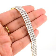 9MM 10k Yellow Gold 2CTW Natural Triple Row Diamond 24g Tennis Bracelet 8 Inch