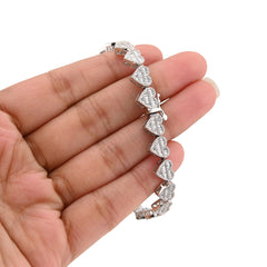 7.5MM 10k White Gold 14.9gm 2.52CTW Round/Baguette Diamond Heart Tennis Bracelet