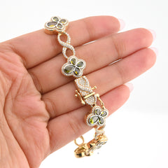 10k Yellow Gold 2.8CTW Diamond Cross Clover Infinity Gem Bracelet 27.6g 8 Inch