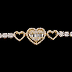 10k Yellow Gold Women 0.8CTW Baguette Diamond Heart Tennis Bracelet 7.6g 7Inch
