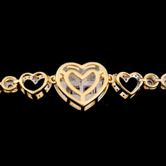 10k Yellow Gold Women 0.8CTW Baguette Diamond Heart Tennis Bracelet 7.6g 7Inch