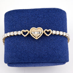 10k Yellow Gold Women 0.8CTW Baguette Diamond Heart Tennis Bracelet 7.6g 7Inch