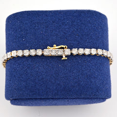 10k Yellow Gold Women 0.8CTW Baguette Diamond Heart Tennis Bracelet 7.6g 7Inch