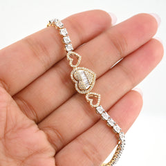 10k Yellow Gold Women 0.8CTW Baguette Diamond Heart Tennis Bracelet 7.6g 7Inch